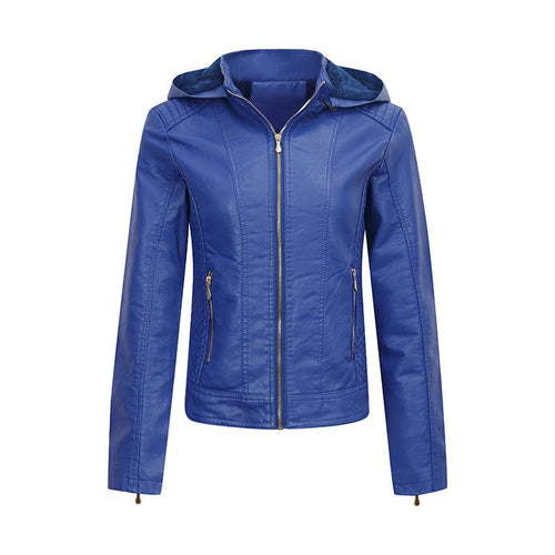 Damen Winterjacke mit Kapuze Synthetikleder Figurbetontes Design-1