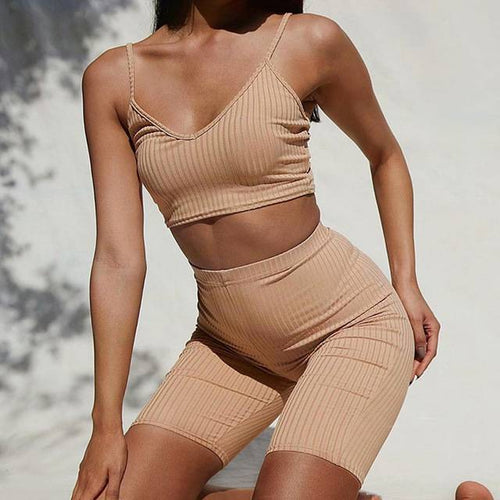 Damen-Mini-Set, V-Ausschnitt, elastisches Elasthan-Polyester-1