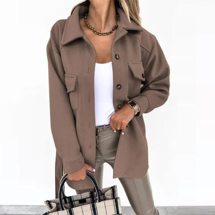 Langer winddichter Wollmantel für Damen – Eleganter blauer Mantel mit normaler Passform für kühle Tage 16