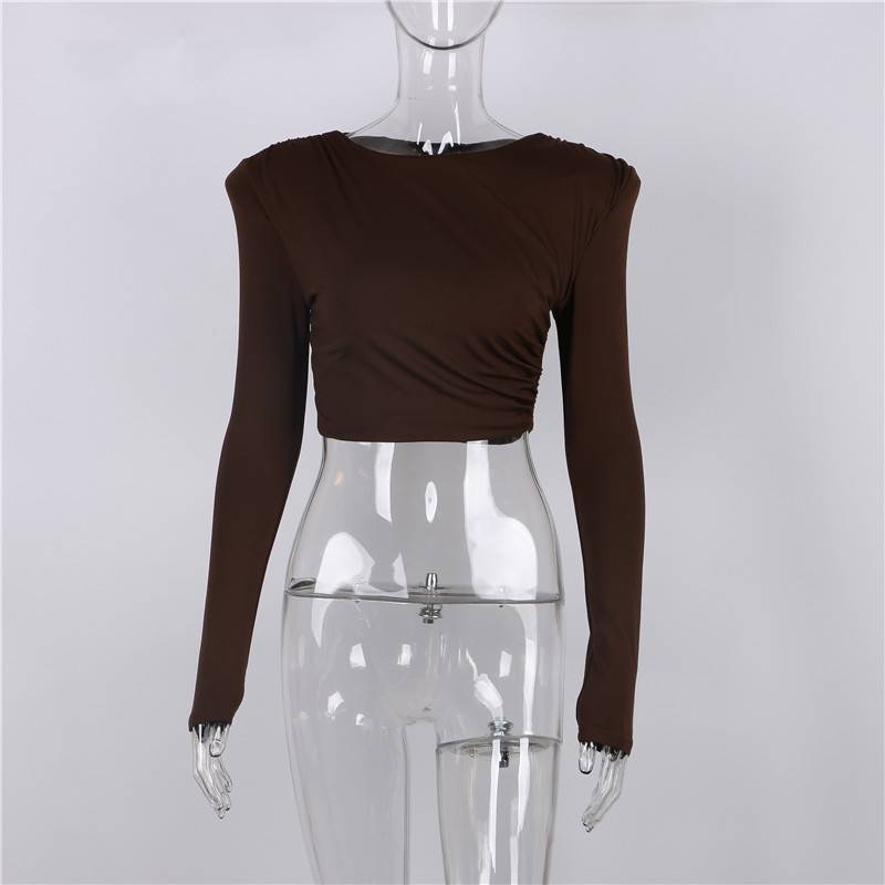 Damen-Top, abgeschnittenes schickes gewebtes Polyester, lange Ärmel-3