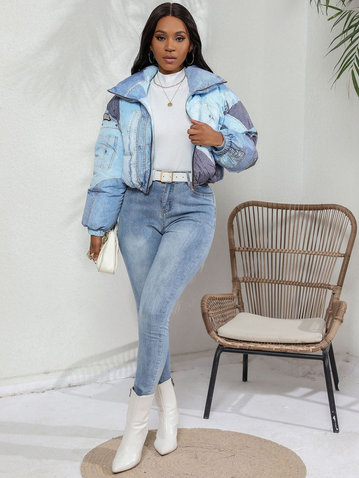 Damenjacke Denim mit Druck und Baumwolle-3