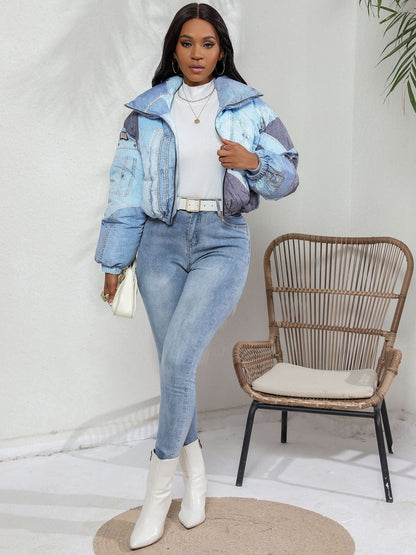 Damenjacke Denim mit Druck und Baumwolle-3