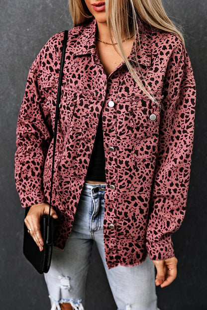 Variant image for Damen-Jeansjacke, Leopardenmuster, lässige Baumwolle-1