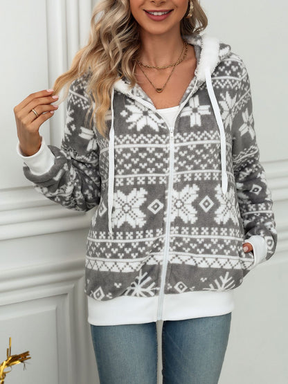 Damen-Hoodie, grau, mit Schneeflocken-Design, aus leicht wärmendem Stoff-4