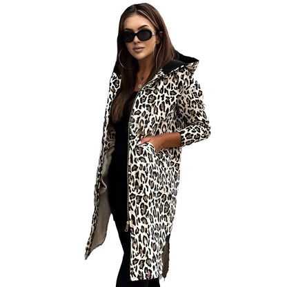 Damen-Trenchcoat, langes Leopardenmuster, klassisches Design, Polyester und Baumwolle-1