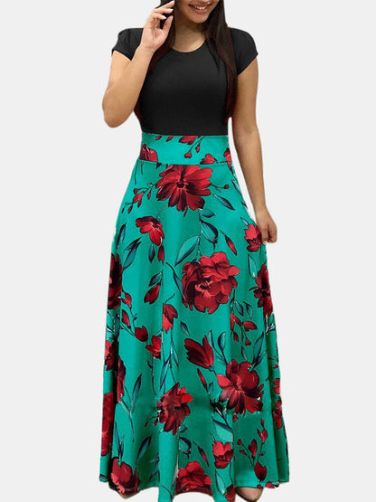 Maxikleid Damen Blumenmuster Rundhals Lang Polyester Sommer 1