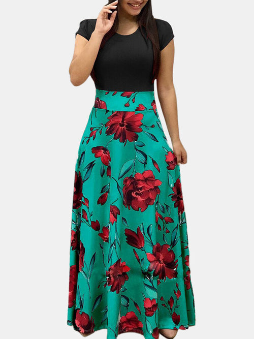 Maxikleid Damen Blumenmuster Rundhals Lang Polyester Sommer 1