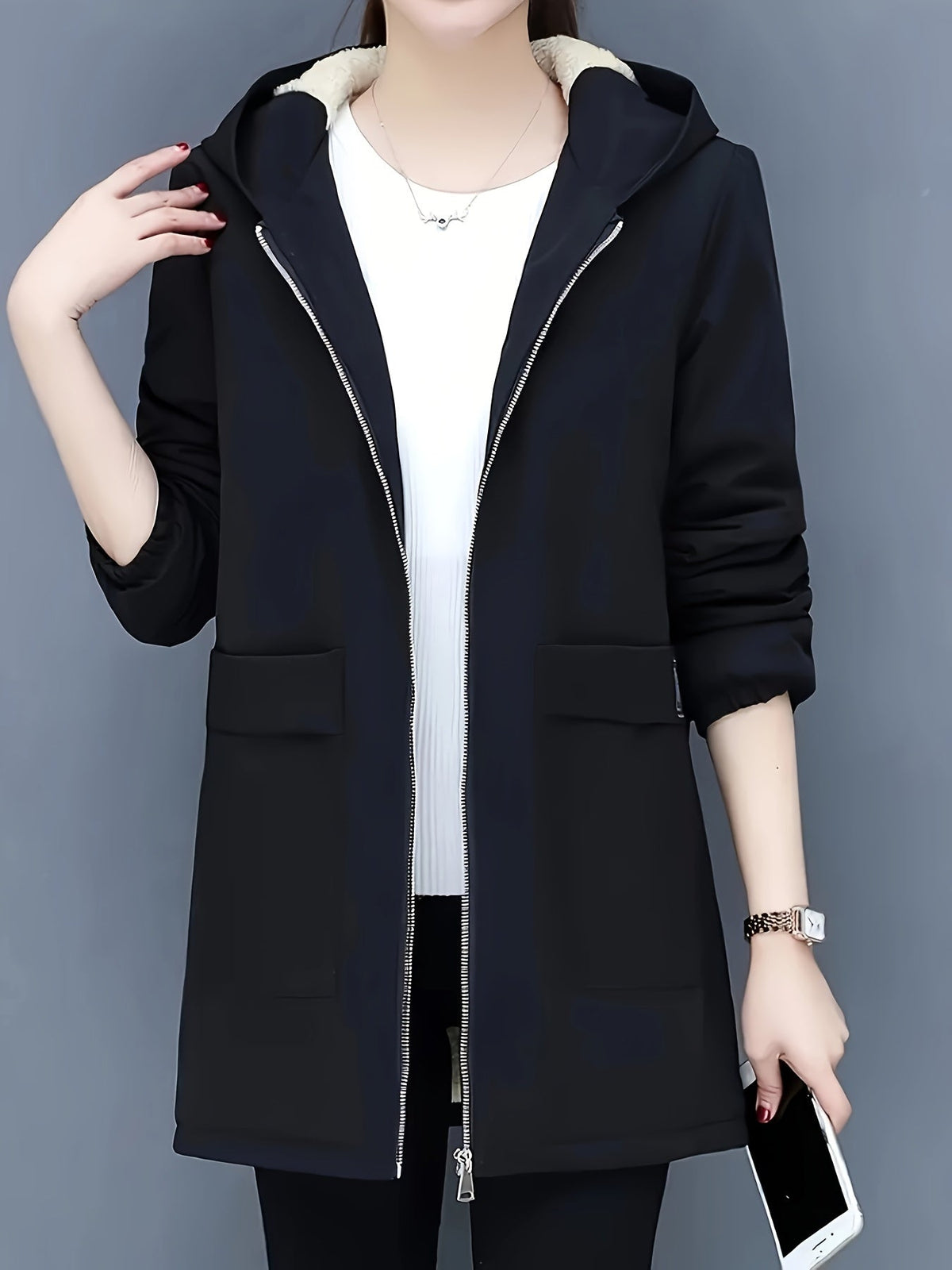 Damen-Fleecejacke, kurz, modernes Design, Winter-4