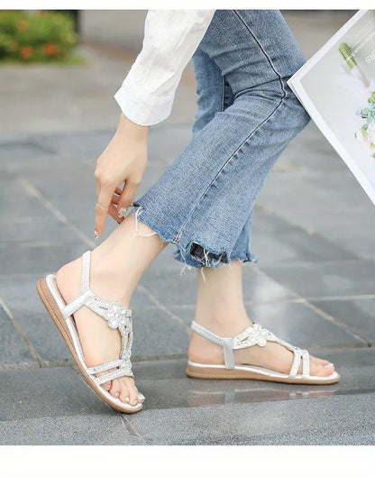 Damen-Sandalen, flach, aus Synthetikleder mit elastischem Knöchelriemen – schwarz, bequemes und elegantes Design 6