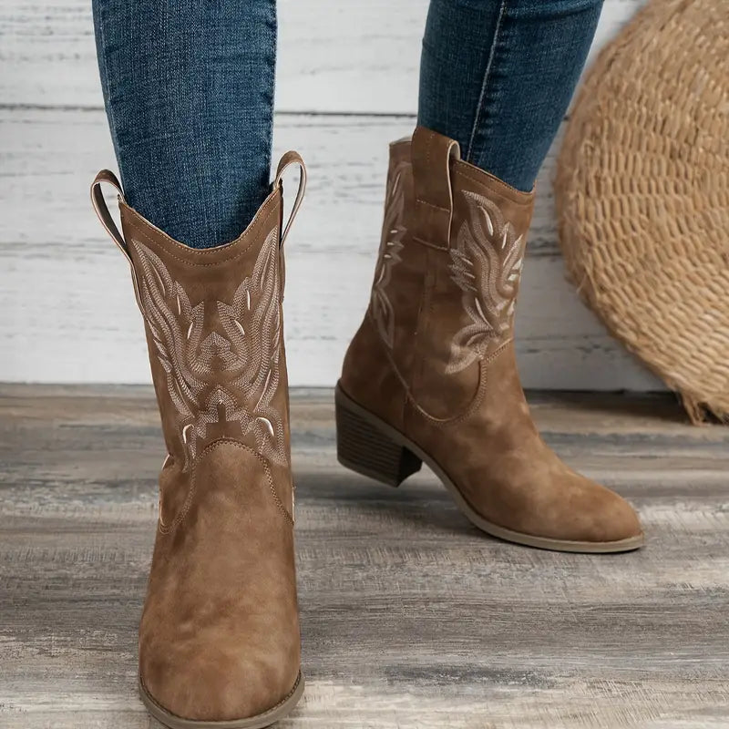 Damen-Stiefel, Retro-Stil, dicker Absatz, synthetisches Leder 4