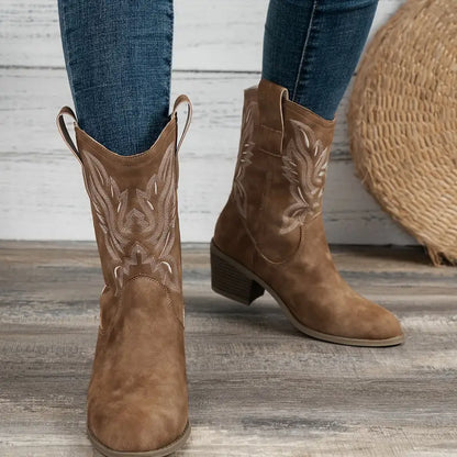 Damen-Stiefel, Retro-Stil, dicker Absatz, synthetisches Leder 4