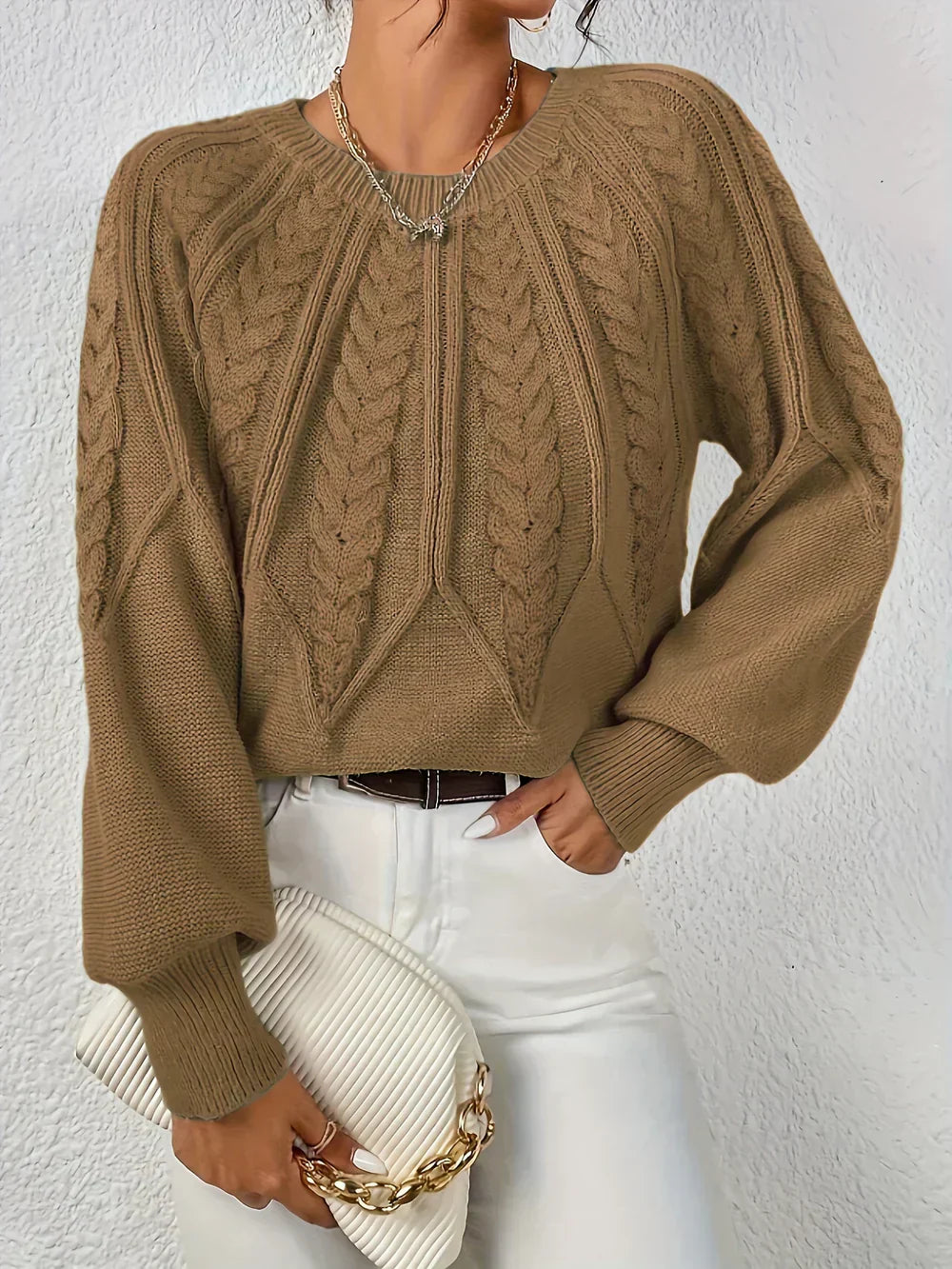 Damen-Zopf-Strickpullover, casual Acryl, elegant-1