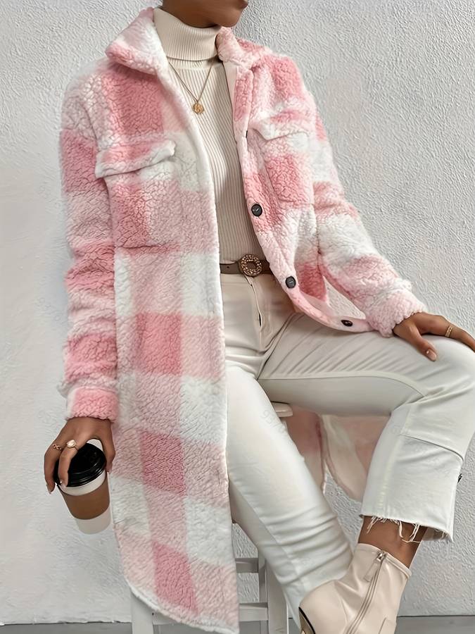 Damen-Fleece-Mantel, verspieltes Muster, flauschiges Material 4