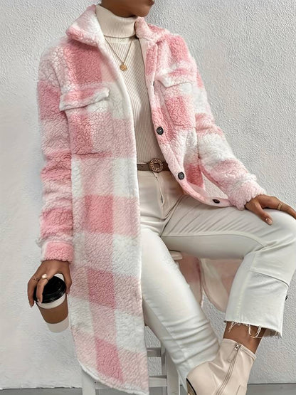 Damen-Fleece-Mantel, verspieltes Muster, flauschiges Material 4