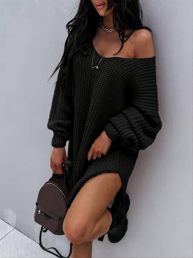 Damen-Midikleid, oversizedes Strickdesign, für lässiger Stil 1