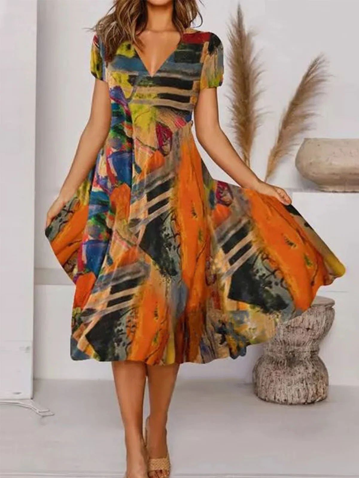 Damen-Swingkleid, lebendig, Polyester-2