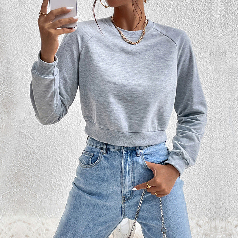 Variant image for Damen-Pullover, kurz, Raglanärmel, weicher Mischstoff, Winter, Streetwear-13