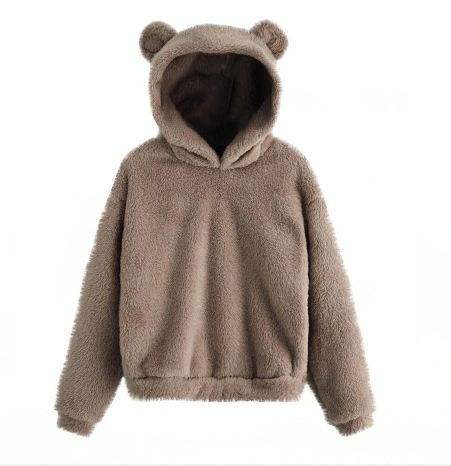 Damen-Hoodiejacke Plüsch mit Ohren-4