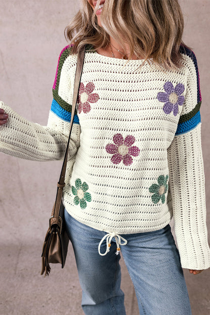 Damen-Pullover, gestrickt mit Gänseblümchen-Muster, luftiges Design-4