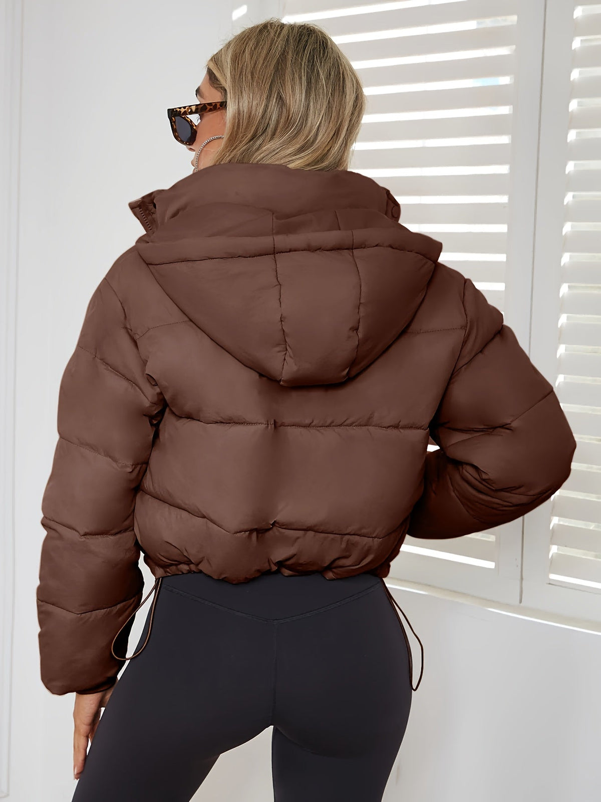 Damen-Winterjacke, kurz, monochrom, Polyester-4