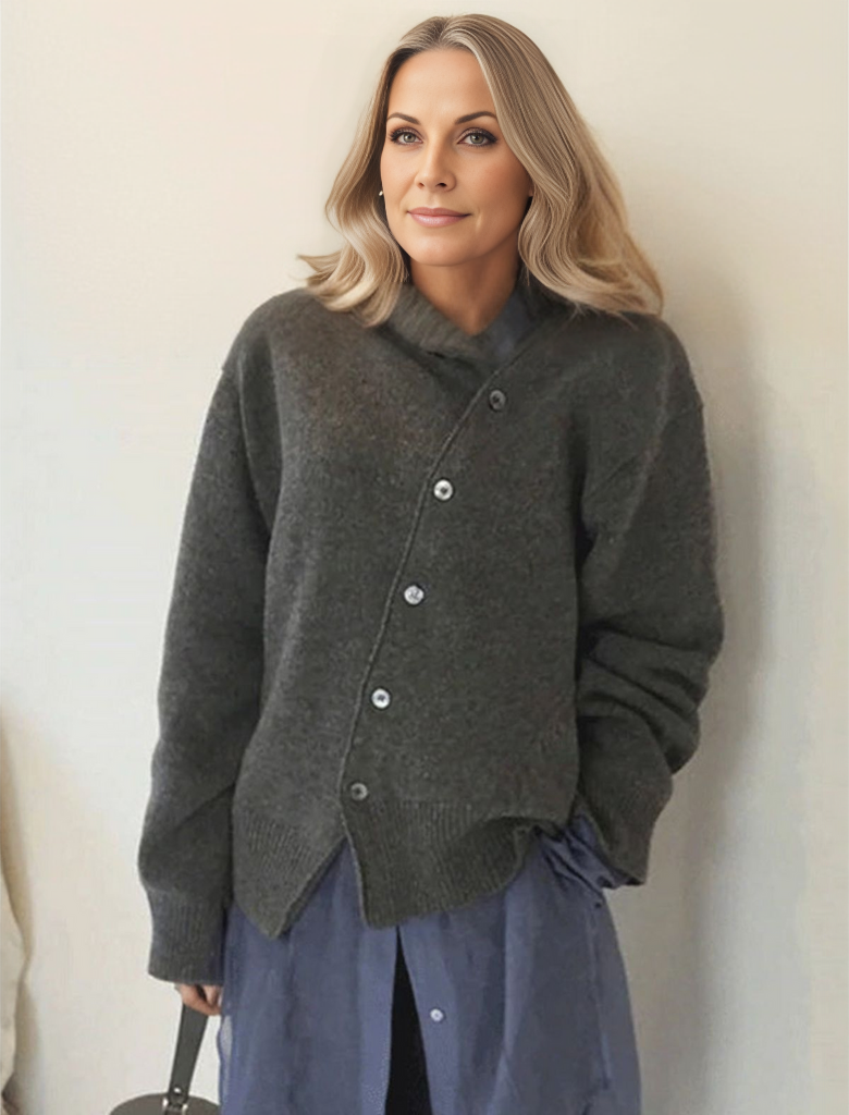 Variant image for Damen-Strickpullover, mit diagonaler Knopfleiste aus weicher Qualität-14