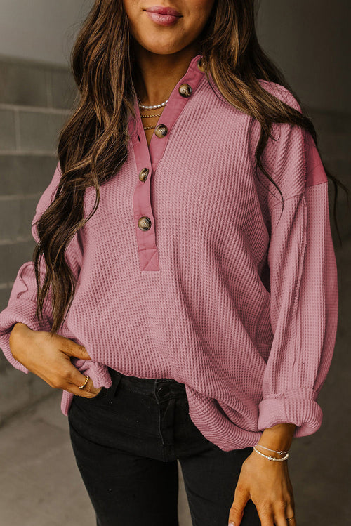Damen-gerippter Pullover mit Knopfdetail, Rippstrickmaterial-1