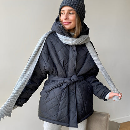 Damenjacke mit Gürtel Dicke Baumwolle Eleganter Stil-2