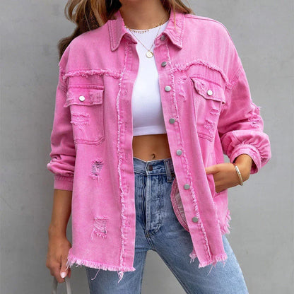 Damen-Jeansjacke Trendy Denim Lässige Passform-4