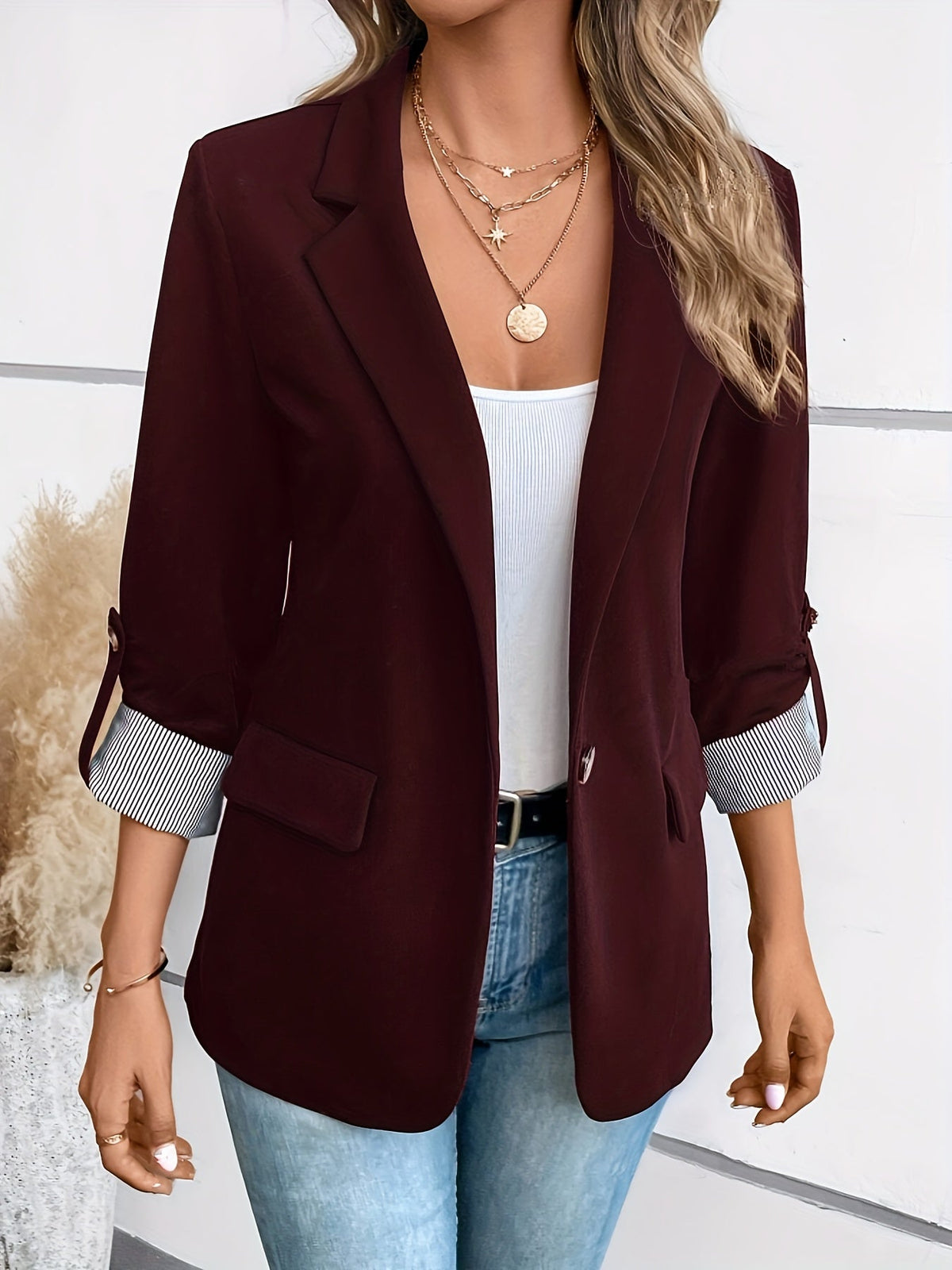 Damen-langer Blazer, Business-Look, hochwertiger Stoff-3