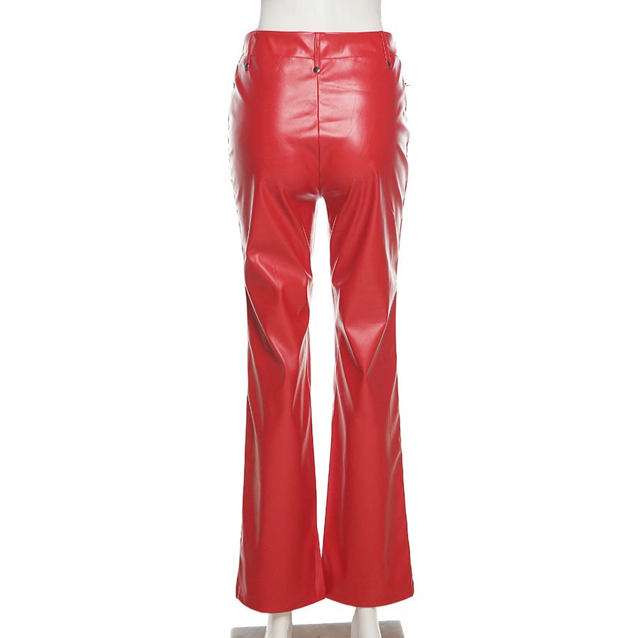 Lederhose Damen Hohe Taille Monochrom Stil PU Spandex-4