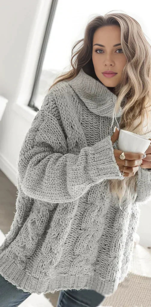 Damen-Strickpullover, hoher Kragen, locker sitzend, Acryl-2