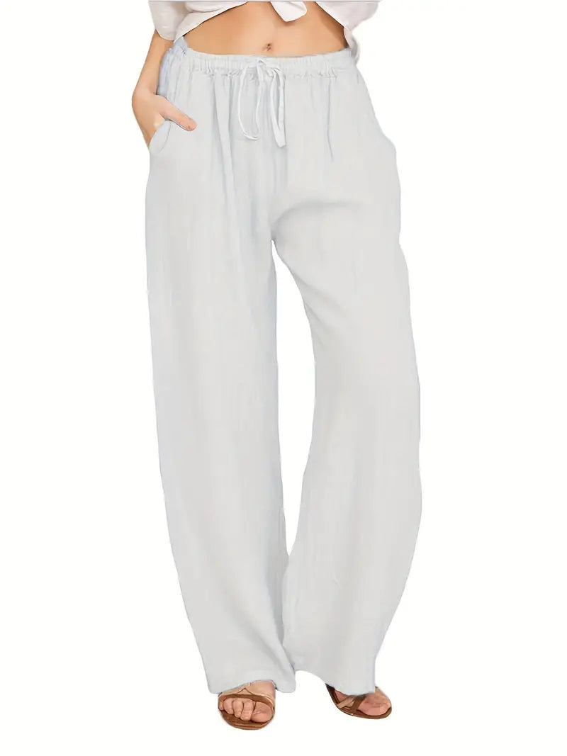 Damen-Hose, weites Bein, verstellbare Taille, Polyester 10