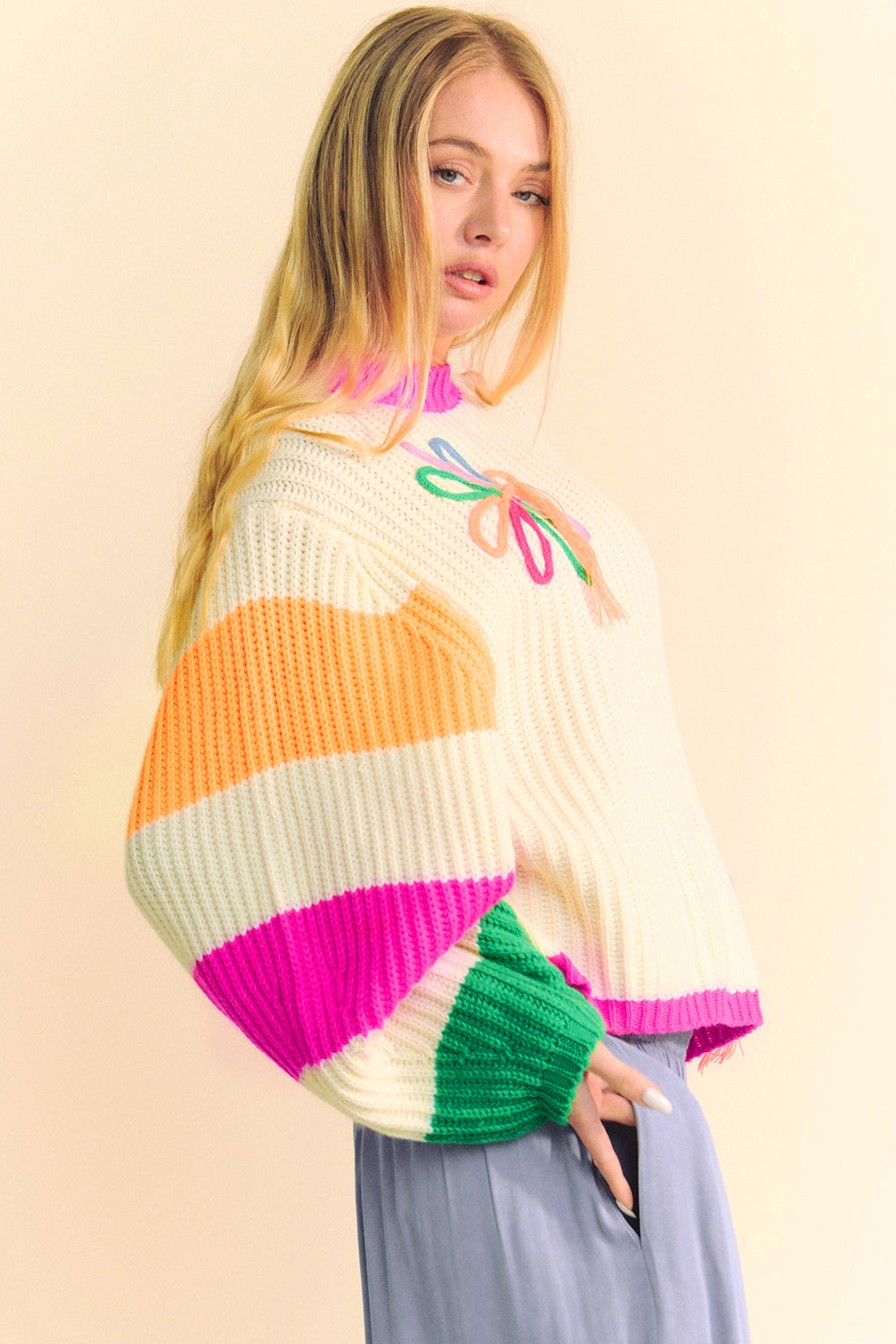 Damen-Strickpullover, Farbblock, weich, atmungsaktive Qualität-3