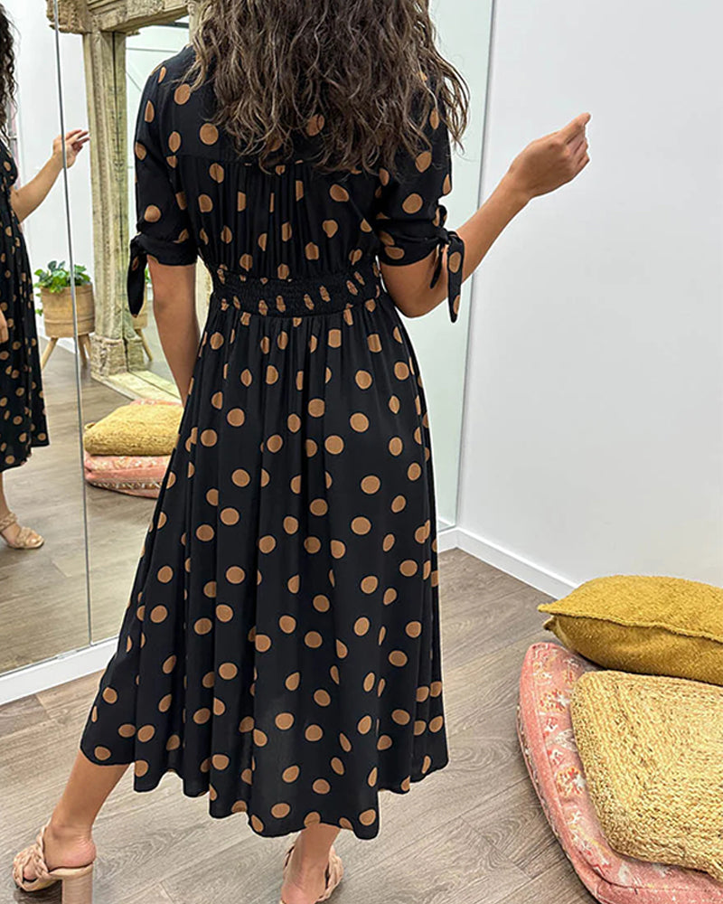 Damen-Midikleid, V-Ausschnitt, Polka Dots, Baumwolle-4