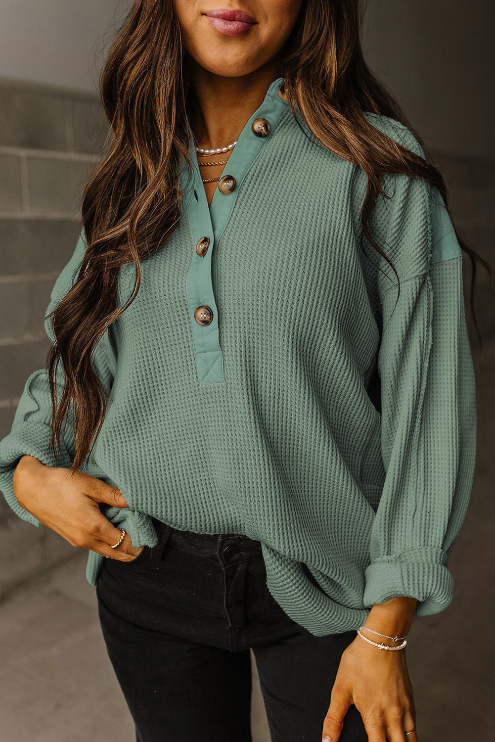 Variantenbild für Damen-Strickbluse, Waffelstruktur, Langarm, 100 % Acryl-9