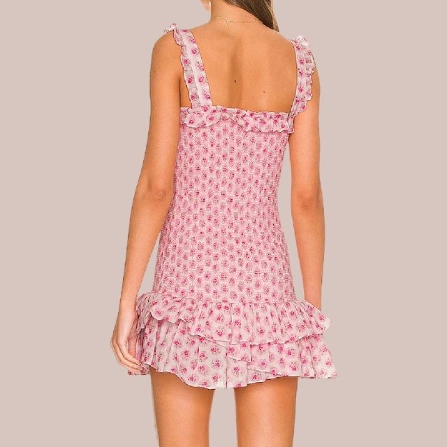 Damen-Midikleid, Blumenmuster, Rüschen, Polyester-3