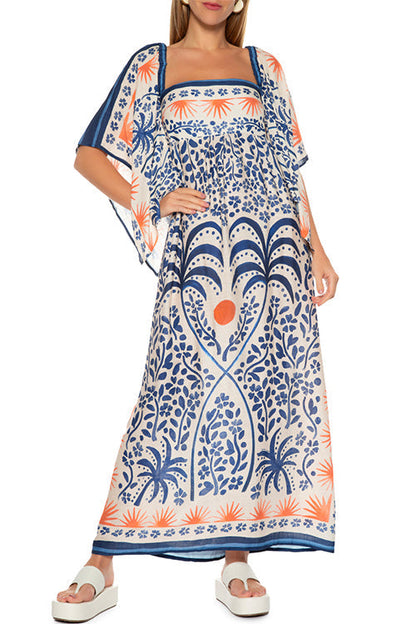 Variant image for Damen-Maxikleid, eckiger Kragen, bedruckte Baumwolle, und Polyester-1