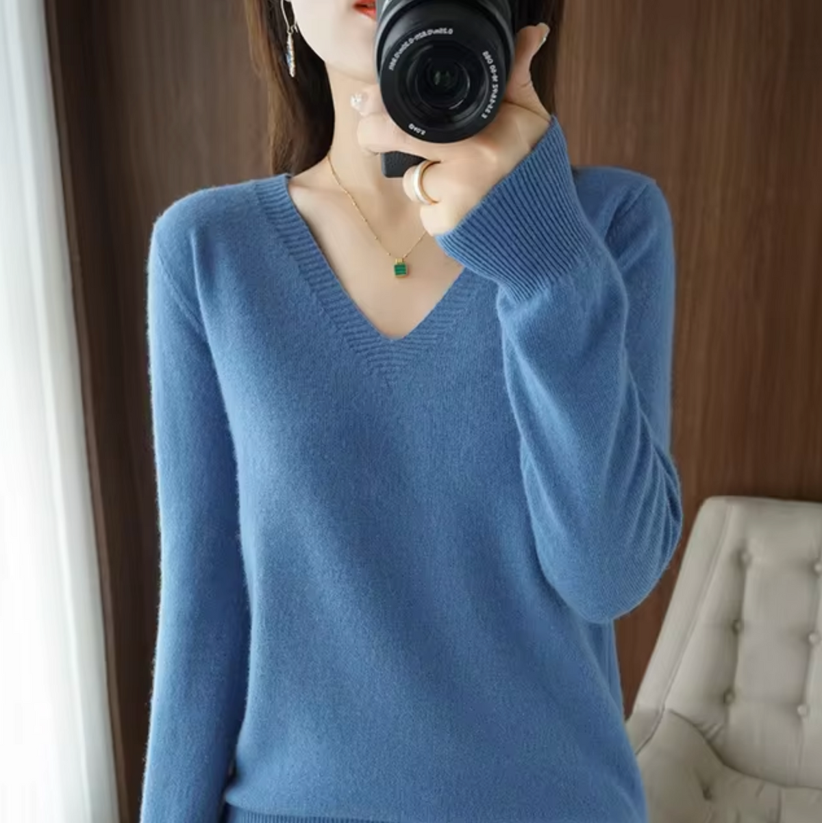 Variant image for Damen-Strickpullover, V-Ausschnitt, leichtes Material, lockere Passform-33