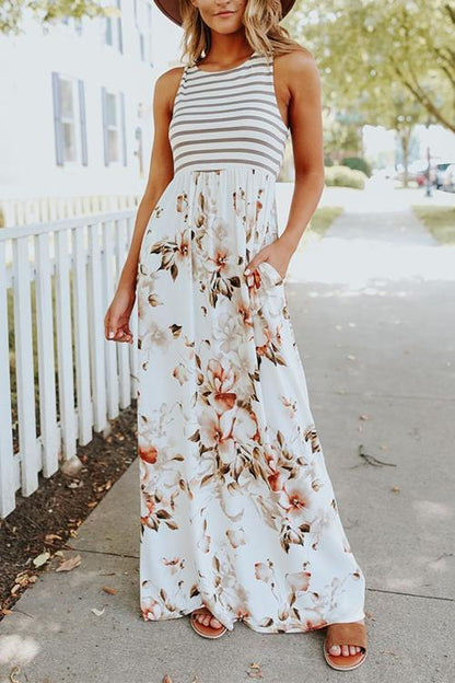 Damen-Maxikleid, Ärmelloses Geblümtes Polyester-1