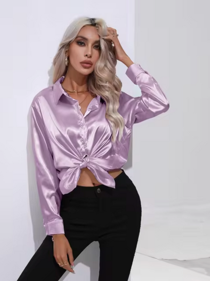 Variant image for Damenbluse Langarm Satin eleganter V-Ausschnitt-41