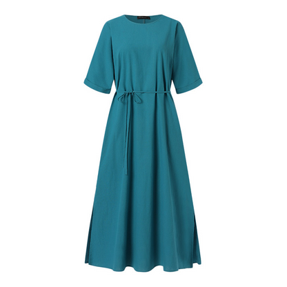 Damen-Maxikleid, Boho-Stil, Baumwolle, kurze Ärmel, Rundhals 2
