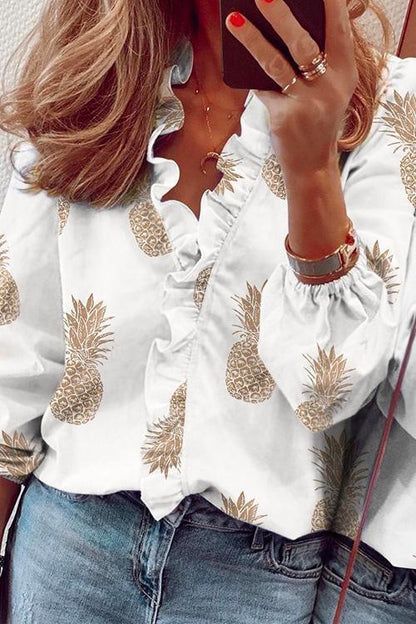 Variant image for Damen-Langarm-Pullover, V-Ausschnitt, Volants, Baumwolle, Polyester-1