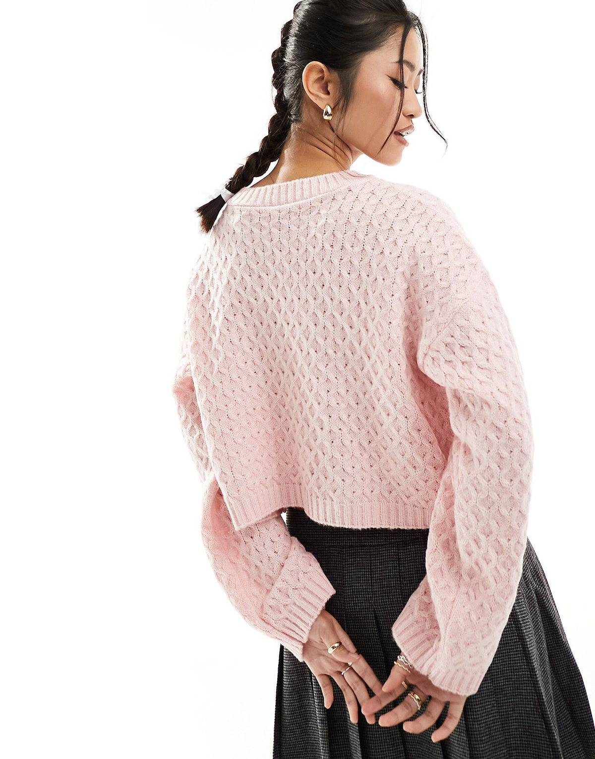 Damen-Cardigan, kurz, Bindegürtel, 100 % Acryl, Kontrastdesign-5