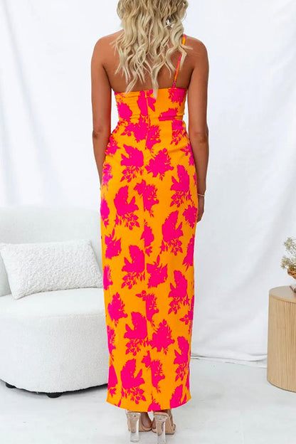 Damen-Maxikleid, bedrucktes Design mit Seitenschlitz aus Baumwolle und Polyester-5