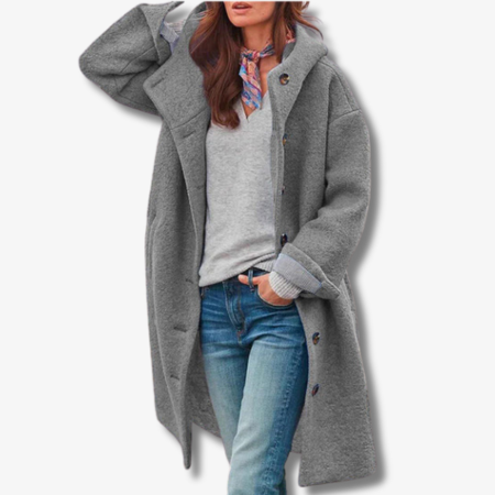 Langer Wintermantel Damen aus warmem Fleece mit elegantem Design und Knöpfe 3