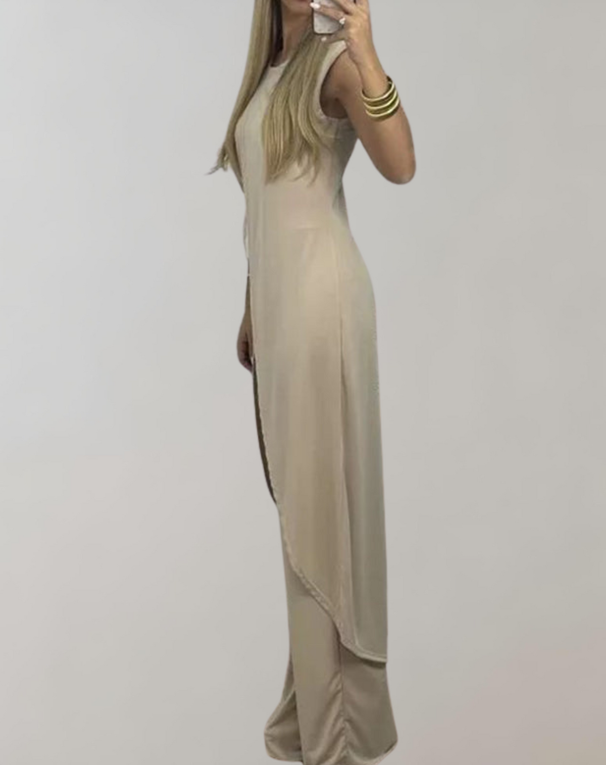 Damen-zweiteiliges Kleid, Spitzendetails, Polyester, fließender Rock-3