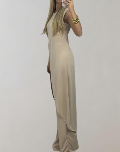 Damen-zweiteiliges Kleid, Spitzendetails, Polyester, fließender Rock-3