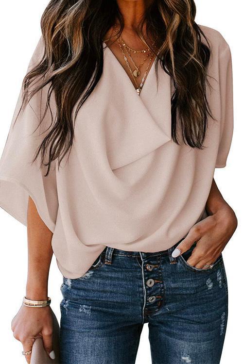 Variant image for Damen Bluse Drapierte Chiffon Kurze Ärmel-17