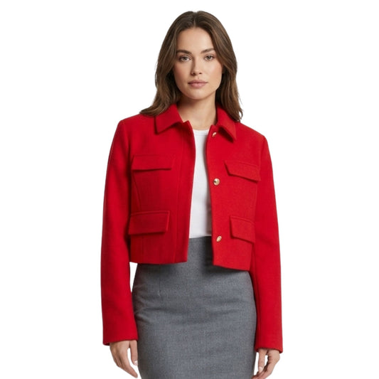 Damenjacke Kurz mit Knopfdetails und Wendekragen aus Polyester