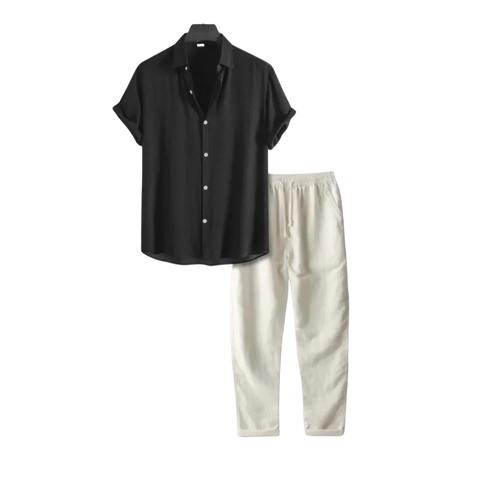 Damen-Leinen-Outfit-Set, lässige Hemd und Hose Leinen-Baumwolle-1